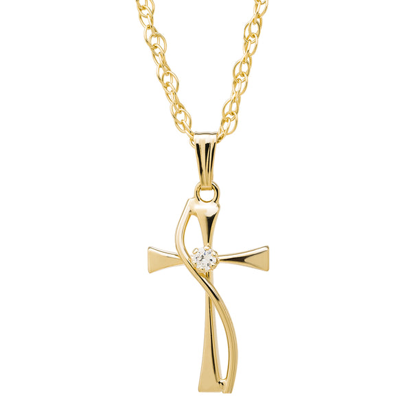 14KT Yellow Gold and Cubic Zirconia 18" Cross Pendant