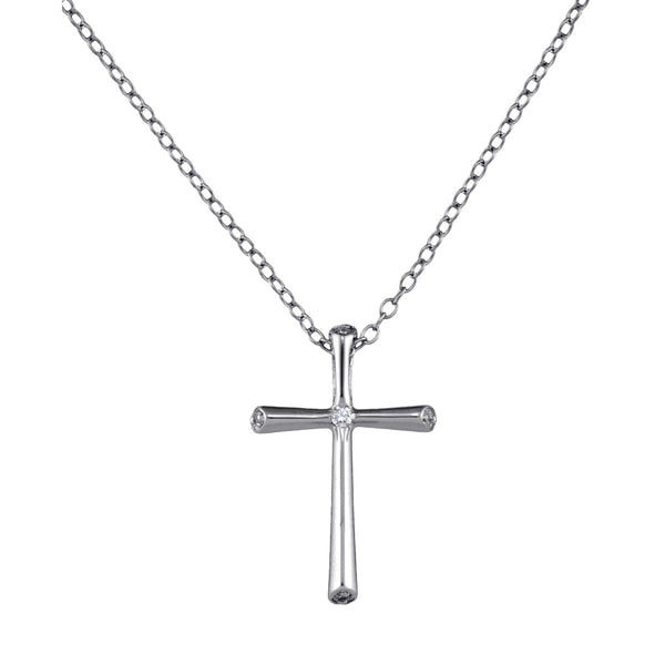 Sterling Silver Diamond 18" Cross Pendant