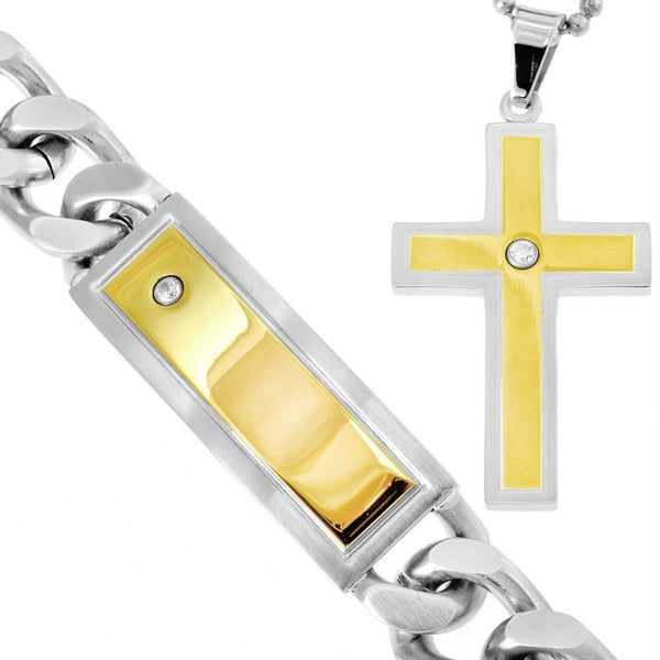 Stainless Steel Diamond 24" Cross Box Set Pendant