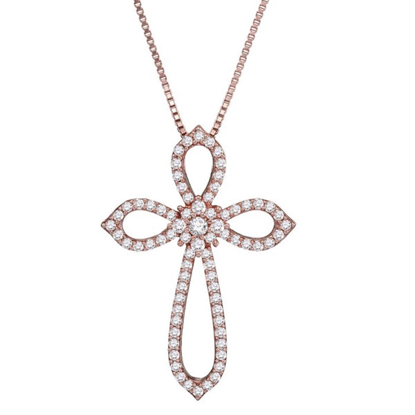 10KT Rose Gold 1/3 CTW Diamond 18" Cross Pendant