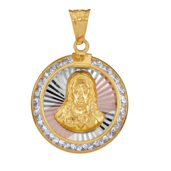 14KT Gold Tri-Color 16MM Religious Medal Sacred Heart Pendant-Chain Not Included