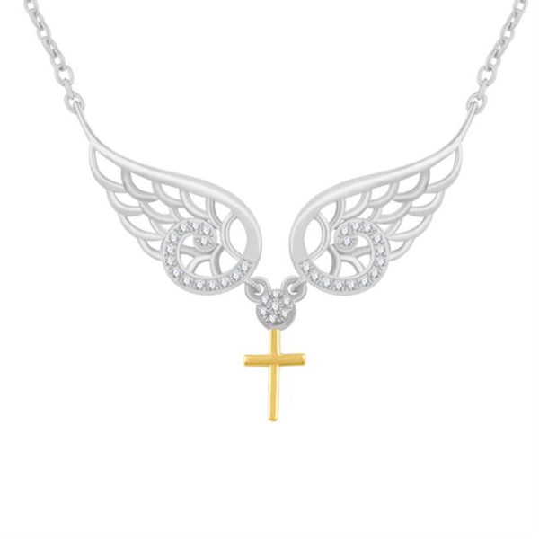 Sterling Silver 1/10 CTW Diamond 18" Angel Cross Pendant