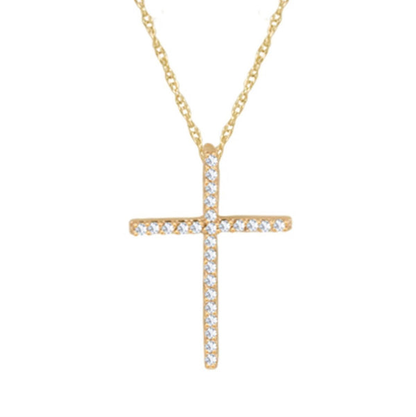 10KT Yellow Gold 1/10 CTW Diamond 23X16MM 18" Cross Pendant