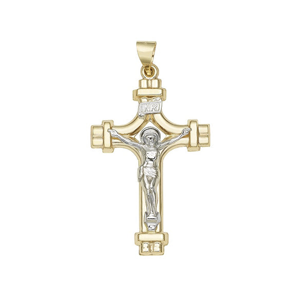 14KT White and Yellow Gold 43X24MM Crucifix Cross Pendant-Chain Not Included