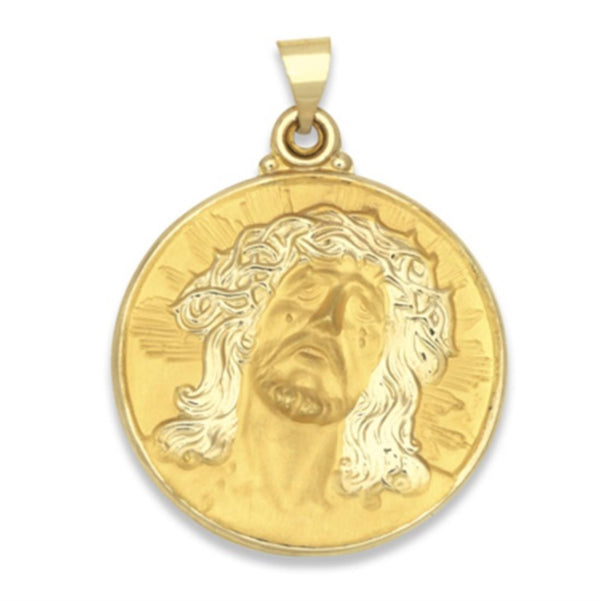 14KT Yellow Gold 43X33MM Jesus Christ Hollow Medallion Pendant-Chain Not Included