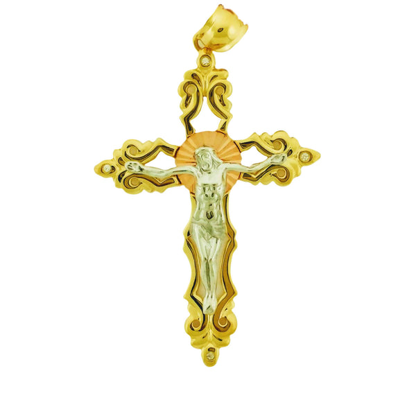 14KT Gold Tri-Color 55X37MM Crucifix Cross Pendant-Chain Not Included