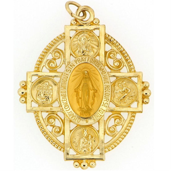 14KT Yellow Gold 33X28MM Cross Medal Pendant-Chain Not Included