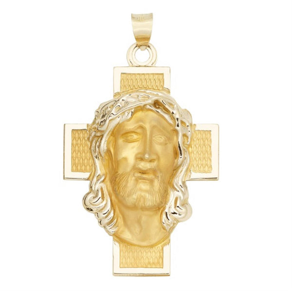 14KT Yellow Gold 48X28MM Jesus Christ Cross Medal Pendant-Chain Not Included