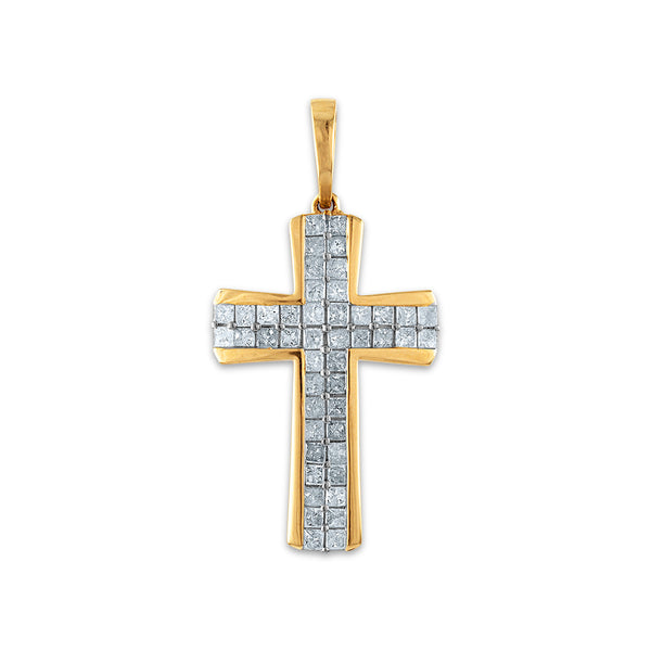 10KT Yellow Gold 1-1/2 CTW Diamond 36X19MM Cross Pendant-Chain Not Included