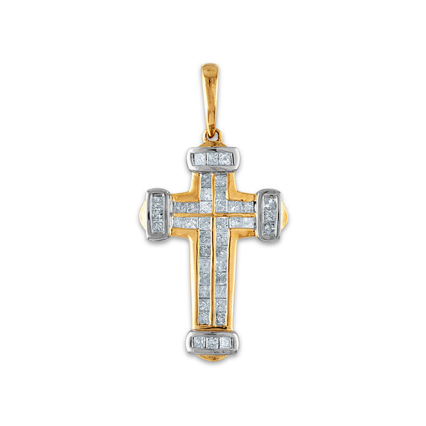 10KT White and Yellow Gold 1 CTW Diamond 36X17MM Cross Pendant-Chain Not Included