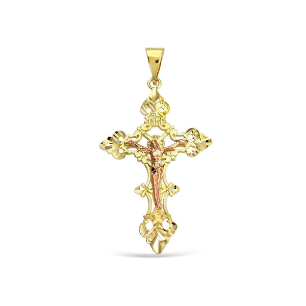 10KT Yellow and Rose Gold 49X28MM Crucifix Cross Pendant-Chain Not Included