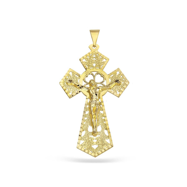 10KT Yellow Gold 92X48MM Filigree Crucifix Cross Pendant-Chain Not Included