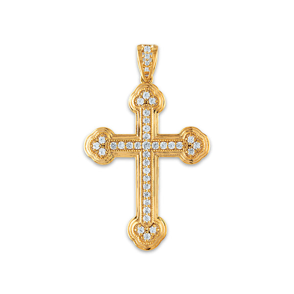 10KT Yellow Gold 1 CTW Round Diamond 51X31MM Cross Pendant-Chain Not Included