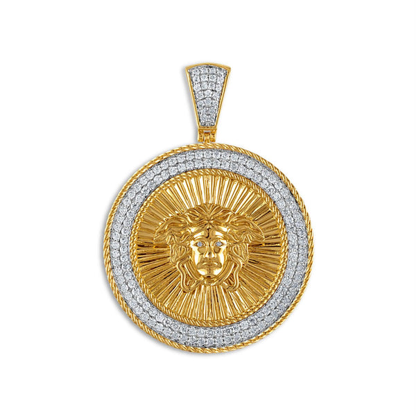 10KT Yellow Gold 1-1/2 CTW Round Diamond 35MM Medal Pendant-Chain Not Included