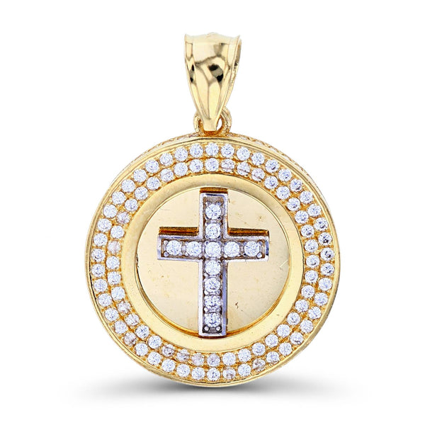 Luxe Layers 14KT White and Yellow Gold Cubic Zirconia 30X21MM Cross Medal Pendant-Chain Not Included