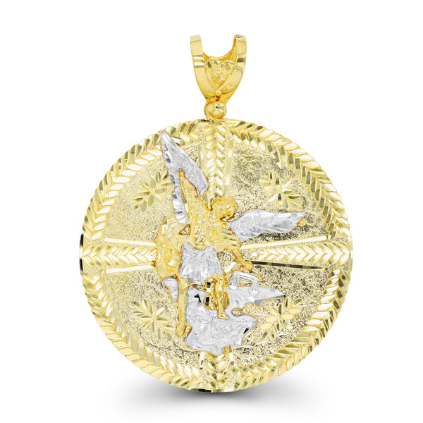 10KT Yellow Gold With Rhodium Plating 80X62MM Religious St. Michael Pendant-Chain Not Included