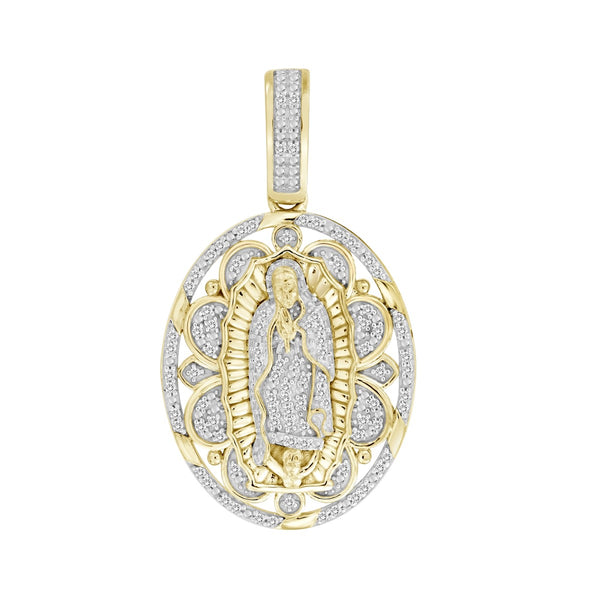 Titan by Adrian Gonzalez 10KT Yellow Gold 1/6 CTW Diamond 32X17MM Guadalupe Medallion Pendant-Chain Not Included