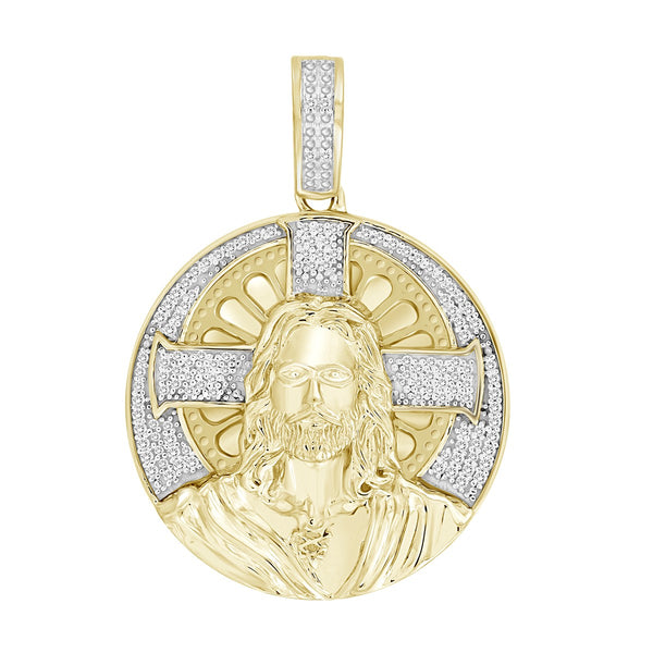 Titan by Adrian Gonzalez 10KT Yellow Gold 1/5 CTW Diamond 34X24MM Jesus Medallion Pendant-Chain Not Included