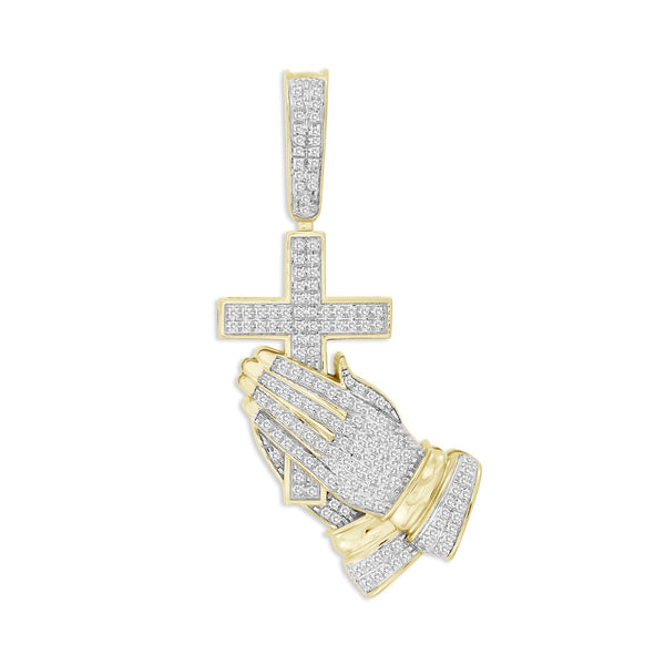 Titan by Adrian Gonzalez 10KT Yellow Gold 1/3 CTW Diamond 43X22MM Praying Hands Pendant-Chain Not Included