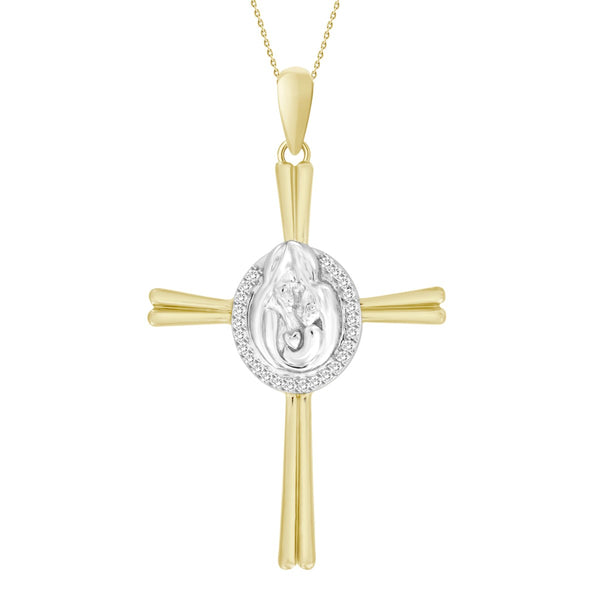 10KT White and Yellow Gold 18" Diamond Accent Cross Pendant