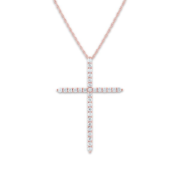 EcoLove 14KT Rose Gold 1/2 CTW Lab Grown Diamond 18" Cross Pendant