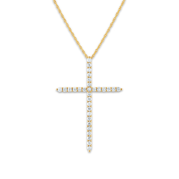 EcoLove 14KT Yellow Gold 1/2 CTW Lab Grown Diamond 18" Cross Pendant