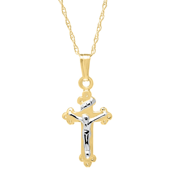 Kiddie Kraft 14KT White and Yellow Gold 15" Childrens Crucifix Cross Pendant
