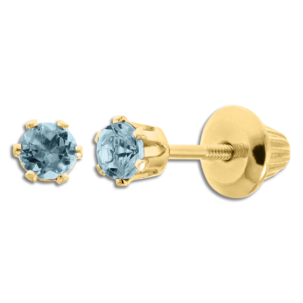 Kiddie Kraft 14KT Yellow Gold Round Aquamarine Childrens Birthstone Stud Earrings