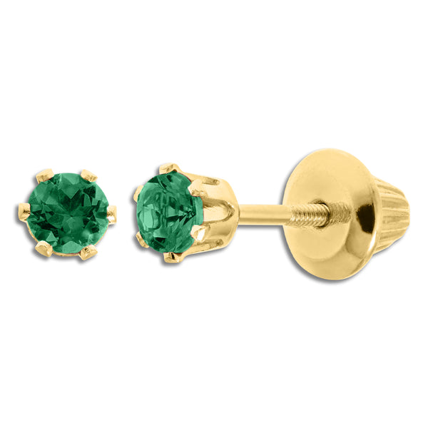 Kiddie Kraft 14KT Yellow Gold Round Emerald Childrens Birthstone Stud Earrings