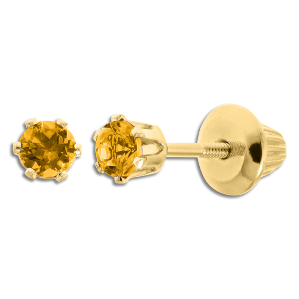 Kiddie Kraft 14KT Yellow Gold Round Citrine Childrens Birthstone Stud Earrings