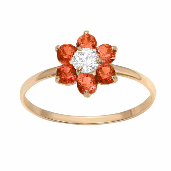 10KT Yellow Gold Garnet Childrens Birthstone Flower Ring; Size 3