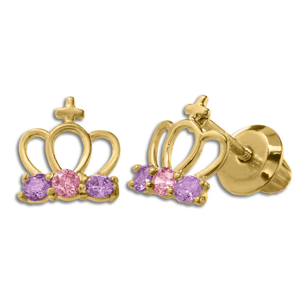 Kiddie Kraft 14KT Yellow Gold Cubic Zirconia Stud Tiara Crown Earrings