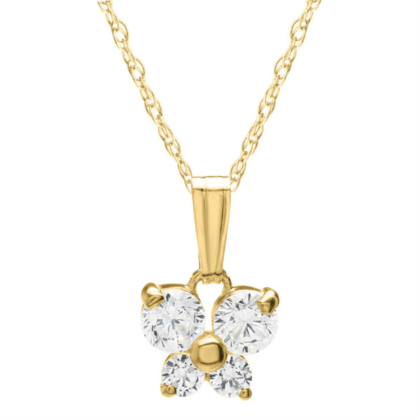 Kiddie Kraft 14KT Yellow Gold Cubic Zirconia 15" Childrens Butterfly Pendant