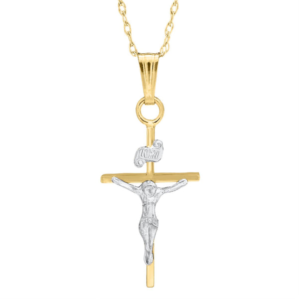 Kiddie Kraft 14KT White and Yellow Gold 15" Childrens Crucifix Cross Pendant