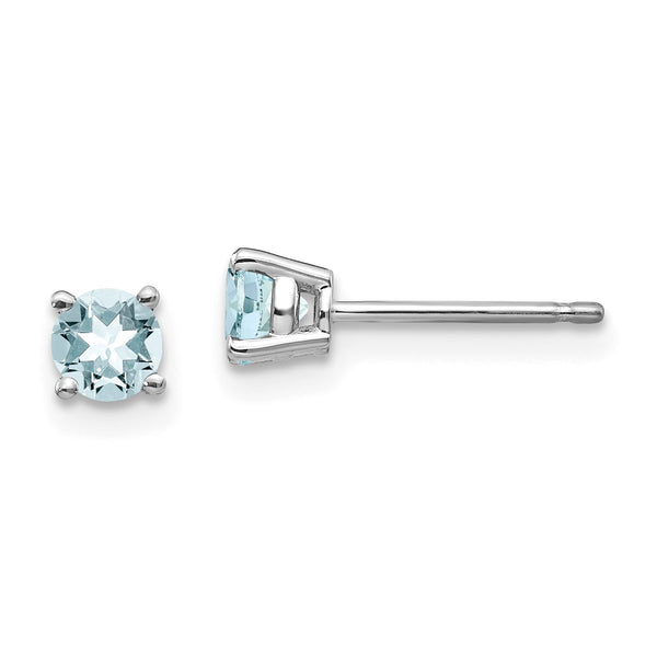 4MM Round Aquamarine Stud Earrings in 14KT White Gold
