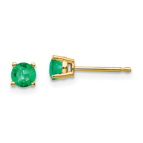 4MM Round Emerald Stud Earrings in 14KT Yellow Gold
