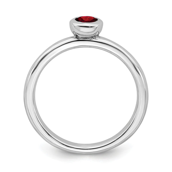 4MM Round Garnet Stackable Birthstone Ring in Sterling Silver; Size 7
