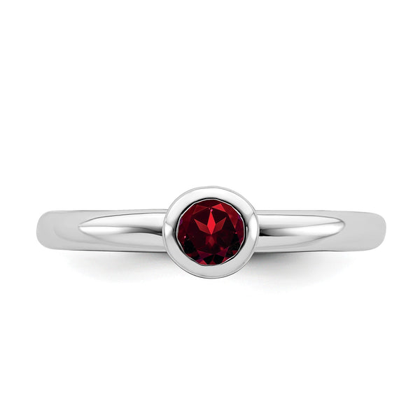 4MM Round Garnet Stackable Birthstone Ring in Sterling Silver; Size 7
