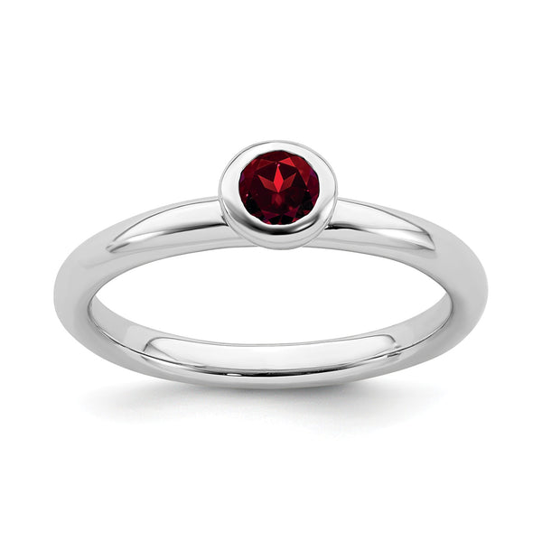 4MM Round Garnet Stackable Birthstone Ring in Sterling Silver; Size 7