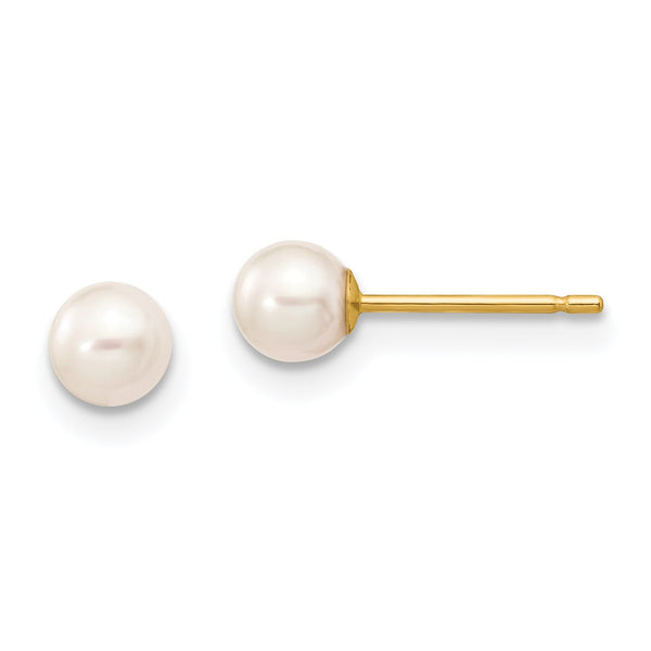 4MM Round Pearl Stud Earrings in 14KT Yellow Gold