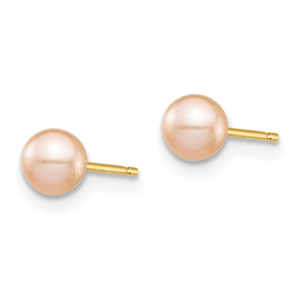 4MM Round Pearl Stud Earrings in 14KT Yellow Gold