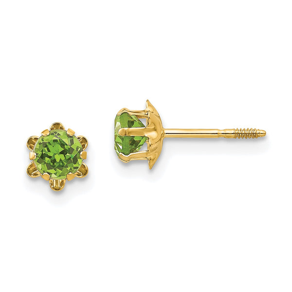 4MM Round Peridot 4MM Birthstone Earrings in 14KT Yellow Gold