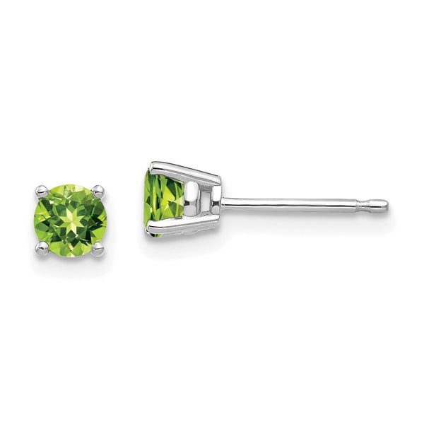 4MM Round Peridot Stud Earrings in 14KT White Gold