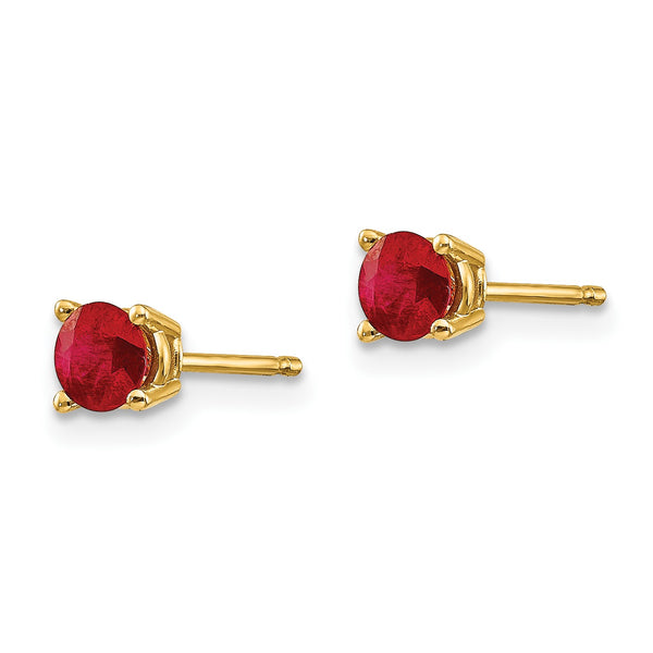 4MM Round Ruby Stud Earrings in 14KT Yellow Gold