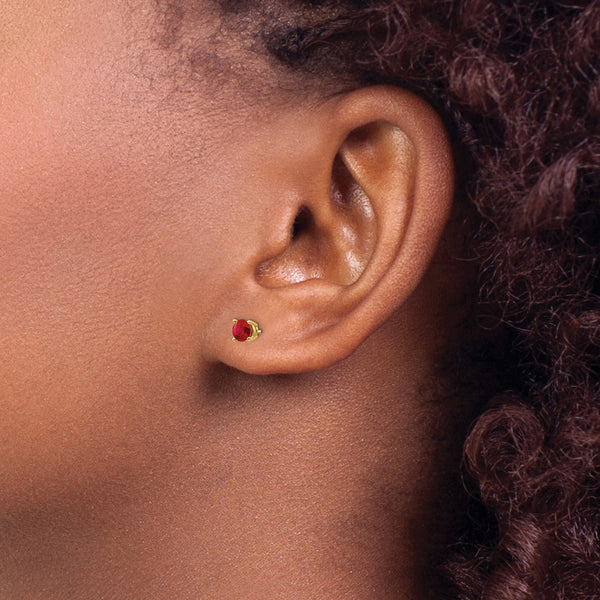 4MM Round Ruby Stud Earrings in 14KT Yellow Gold