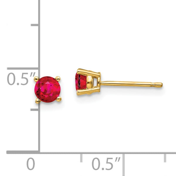 4MM Round Ruby Stud Earrings in 14KT Yellow Gold