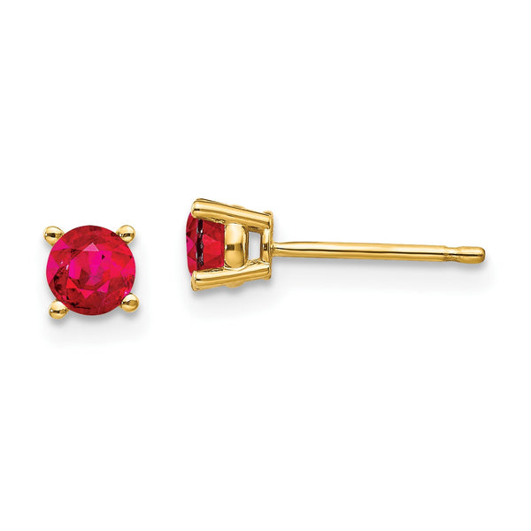 4MM Round Ruby Stud Earrings in 14KT Yellow Gold