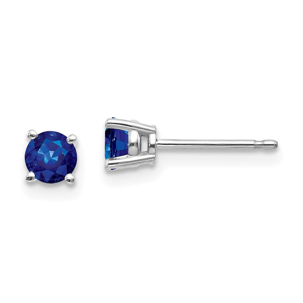 4MM Round Sapphire Stud Earrings in 14KT White Gold