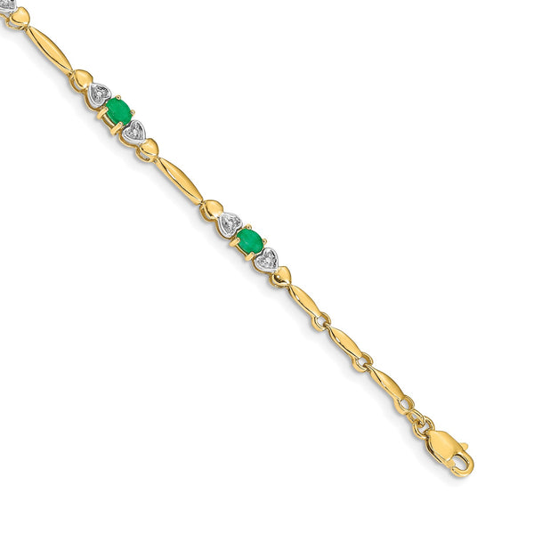 4X3MM Oval Emerald and Diamond 7" Bracelet in 14KT Yellow Gold