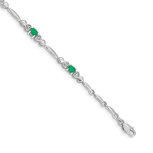 4X3MM Oval Emerald and Diamond Tennis 7" Bracelet in 14KT White Gold